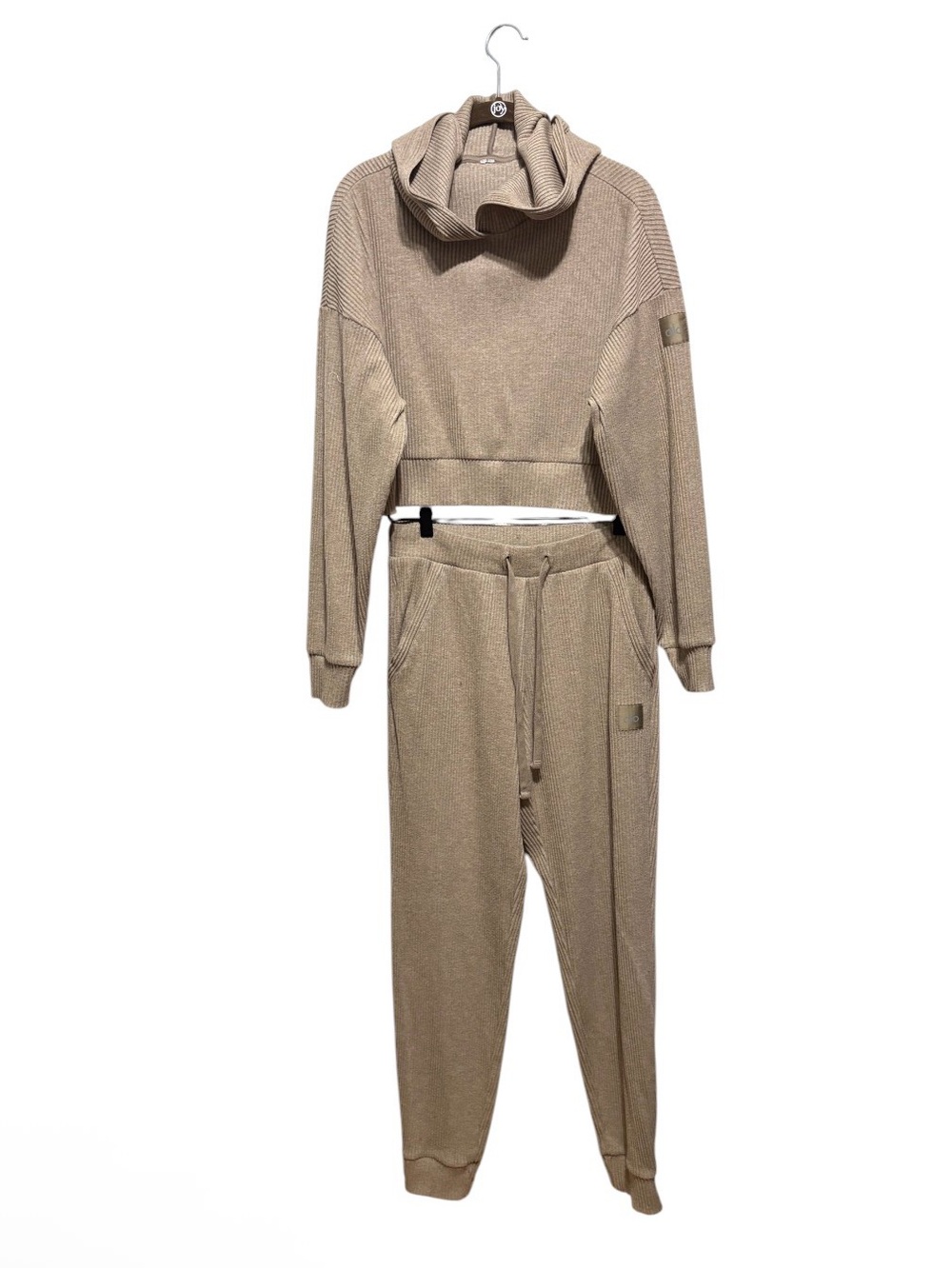 ALO Yoga Taupe Cropped Hoodie & Joggers Set